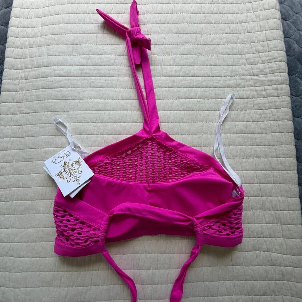 BECCA by Rebecca Virtue Fuchsia Pink Mesh Halter Bikini Set‎ Medium NWT
